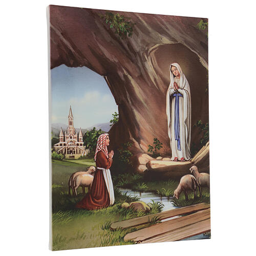 Quadro su tela pittorica Apparizione di Lourdes con Bernadette 40x30 cm 3