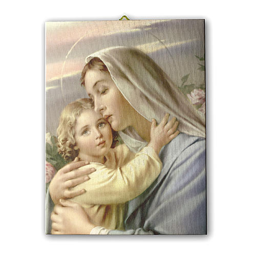 Quadro su tela pittorica Madonna con Bimbo 25x20 cm 1