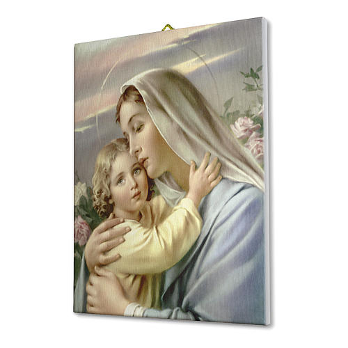 Quadro su tela pittorica Madonna con Bimbo 25x20 cm 2