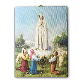 Quadro Nossa Senhora de Fátima com os pastorinhos em tela 25x20 cm