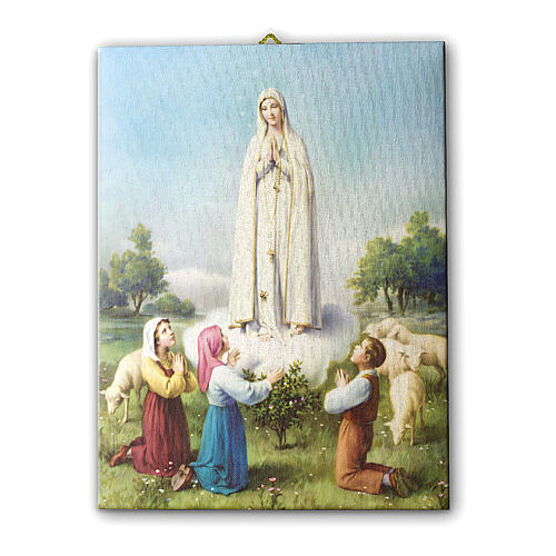 Quadro Nossa Senhora de Fátima com os pastorinhos em tela 25x20 cm 1