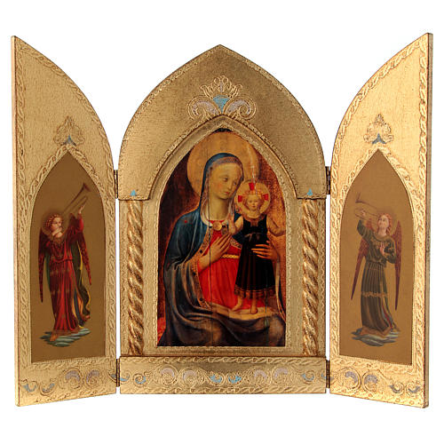 Tríptico hoja oro María con Jesús y Ángeles 1