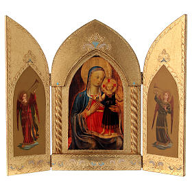 Trittico foglia oro Maria con Gesù e Angeli 