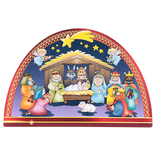 Arched Nativity scene picture in fiberboard 18x12 cm 1