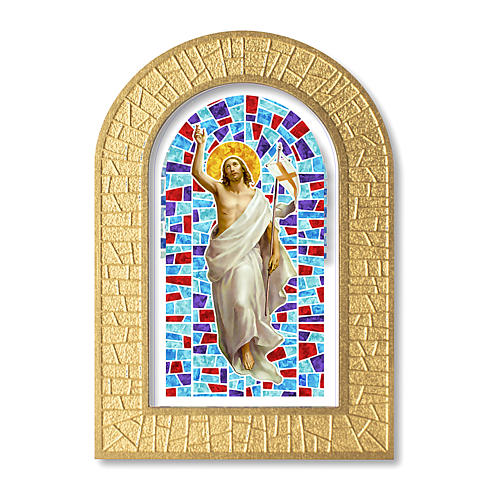 Ramka z witrażem z Jezusem Zmartwychwstałym 14x8,5 cm 1