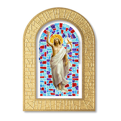 Moldura com vitral com Cristo Ressuscitado 14x8,5 cm 1