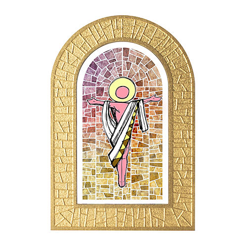 Cadre avec vitrail avec Résurrection Christ 14x8,5 cm 1