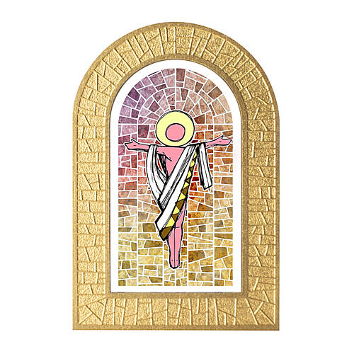 Risen Jesus picture with stained glass window 14x8.5 cm 1