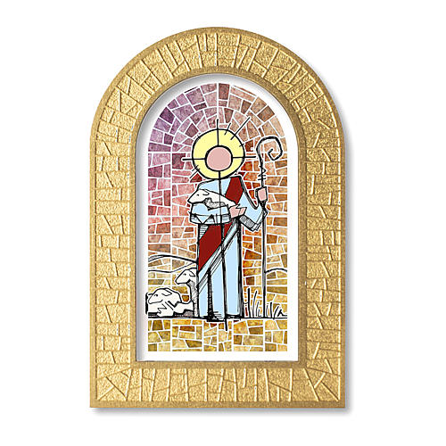 Cornice con vetrata immagine Gesù Buon Pastore 14x8,5 cm 1