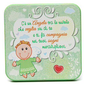 Small wooden picture Green Guardian Angel