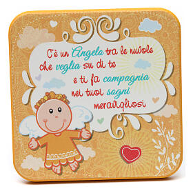 Small wooden Guardian angel picture orange