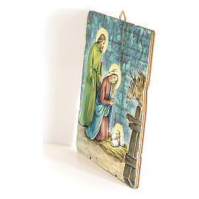 Tableau en bois façonné crochet au verso image Nativité