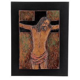 STOCK Jésus crucifié cadre en faïence 35x25 cm