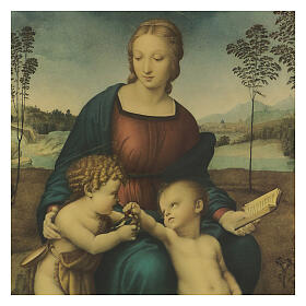 Bild aus Holz mit Druck Madonna mit dem Stieglitz, 60x44 cm