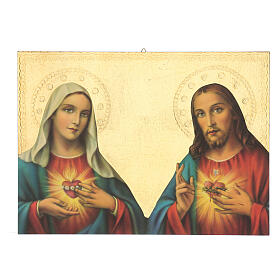 Bild mit Druck Heilige Herzen Jesus und Maria, 35x25 cm