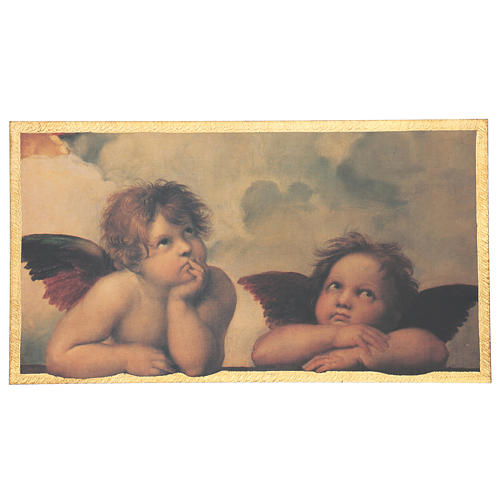 Impression sur bois anges Raphaël avec encadrement 25x50 cm 1