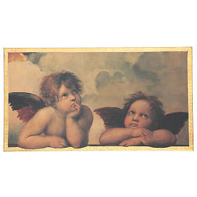 Raphael's angels printed on wood with frame 11x20 in