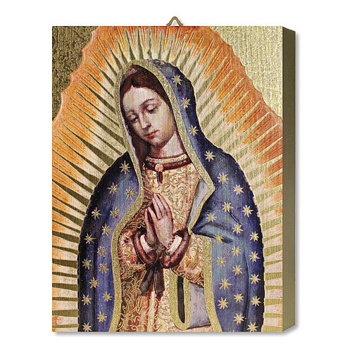 Tableau bois Notre-Dame de Guadalupe avec boîte cadeau 25x20 cm 1