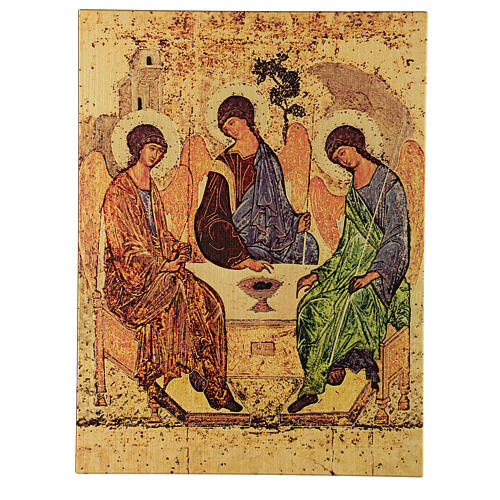 Tableau bois icône Trinité de Roublev avec boîte cadeau 25x20 cm 1