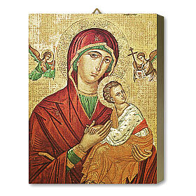 Tabla Madera Icono Virgen del Perpetuo Socorro Caja Regalo 25x20 cm