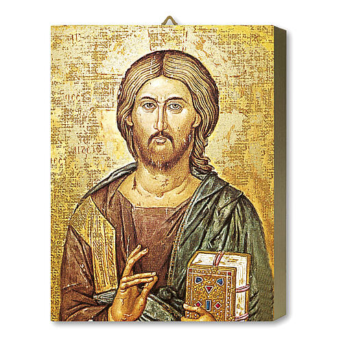 Wood board, Christ Pantocrator icon with closed book, gift box, 25x20 cm 1