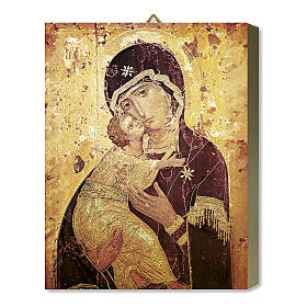 Tableau bois icône Notre-Dame de Tendresse avec boîte cadeau 25x20 cm