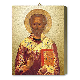 Wood board printing with gift box, Saint Nicholas' icon, 25x20 cm