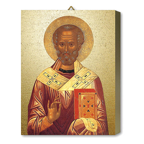 Wood board printing with gift box, Saint Nicholas' icon, 25x20 cm 1