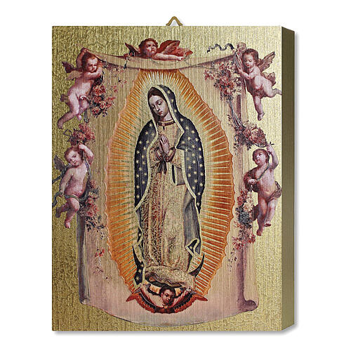 Tableau bois Notre-Dame de Guadalupe avec anges boîte cadeau 25x20 cm 1