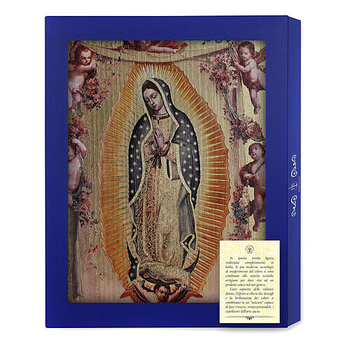 Tableau bois Notre-Dame de Guadalupe avec anges boîte cadeau 25x20 cm 3