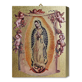 Obraz na desce drewnianej Matka Boża z Guadalupe z aniołami, 25x20 cm