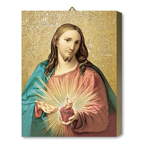 Tableau en bois Sacré-Coeur de Jésus de Batoni boîte cadeau 25x20 cm 1