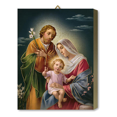 Holy Family, wood board with gift box, 25x20 cm 1