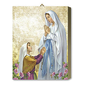 Placa madeira Aparição de Lourdes com Bernadette caixa para presente 25x20 cm