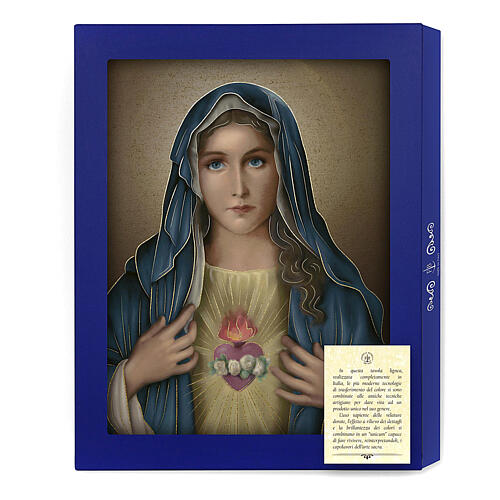 Tableau en bois Coeur Immaculé de Marie boîte cadeau 25x20 cm 3