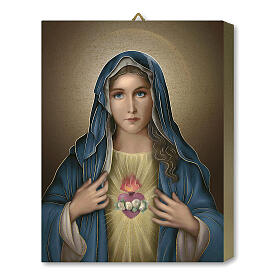 Obraz na desce drewnianej Niepokalane Serce Maryii,  25x20 cm