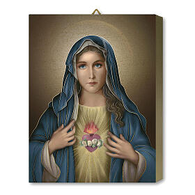 Placa madeira Coração Imaculado de Maria caixa para presente 25x20 cm