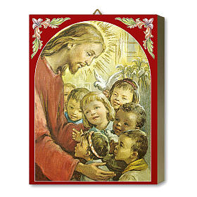 Placa madeira Jesus com as crianças caixa para presente 25x20 cm