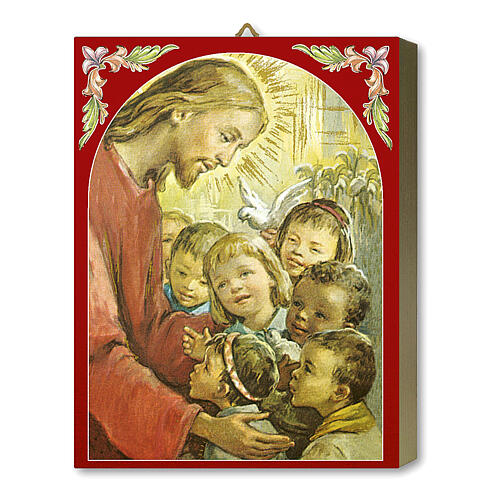 Placa madeira Jesus com as crianças caixa para presente 25x20 cm 1