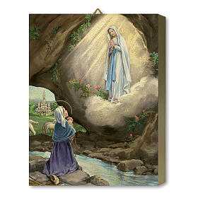 Wood board printing with gift box, Apparition of Our Lady of Lourdes in the cave, 25x20