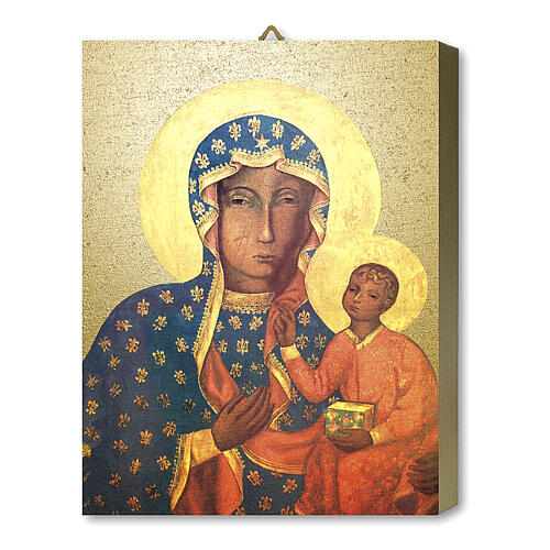 Tableau bois icône Notre-Dame Czestochowa avec boîte cadeau 25x20 cm 1