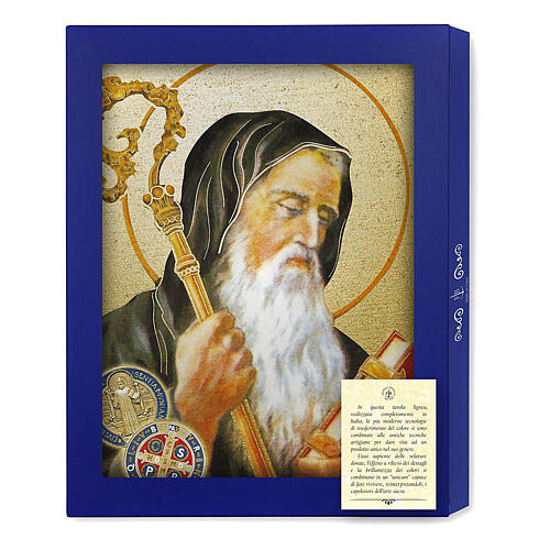 Saint Benoît tableau en bois avec boîte cadeau 25x20 cm 3