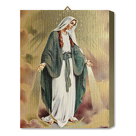 Estampa sobre placa de madeira Nossa Senhora da Medalha Milagrosa caixa para presente 25x20 cm