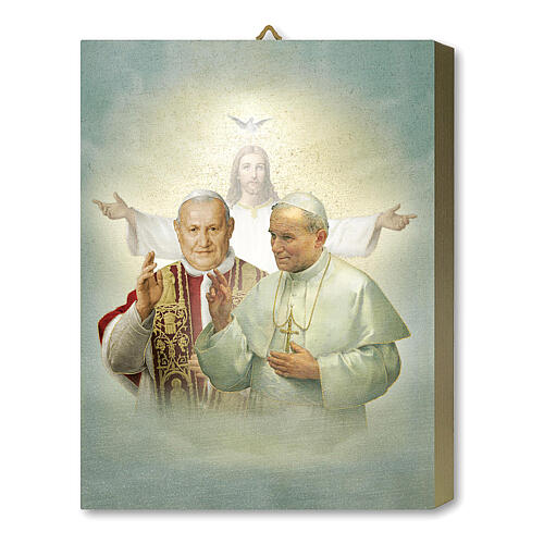 Estampa placa de madeira Santos Papas João Paulo II Paulo VI e João XXIII caixa para presente 25x20 cm 1
