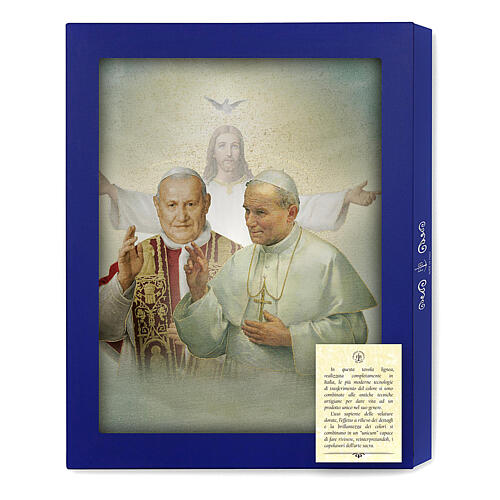 Estampa placa de madeira Santos Papas João Paulo II Paulo VI e João XXIII caixa para presente 25x20 cm 3