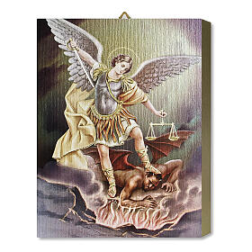 Saint Michel Archange tableau en bois boîte cadeau 25x20 cm