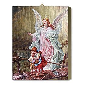 Wood board icon with gift box, Guardian Angel, 25x20 cm