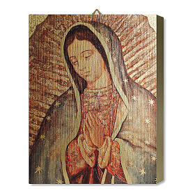 Wood board icon with gift box, Our Lady of Guadalupe, 25x20 cm