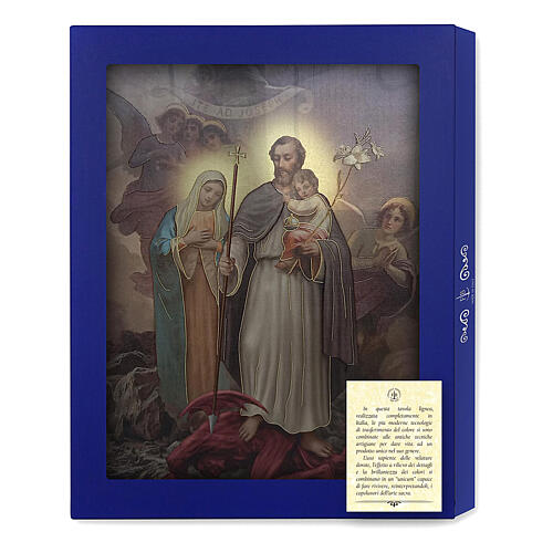 Wood board icon with gift box, Saint Joseph Protector of the Holy Family, 25x20 cm 3