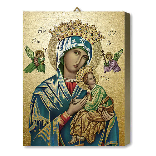 Wood board icon with gift box, Our Lady of Perpetual Help, 25x20 cm 1